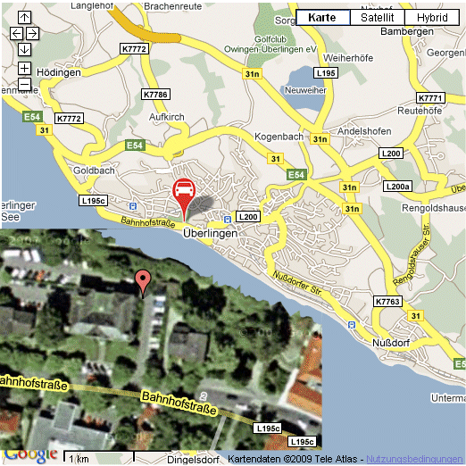 GoogleEarth-Stadtbild mit 8 möglichen Standorten